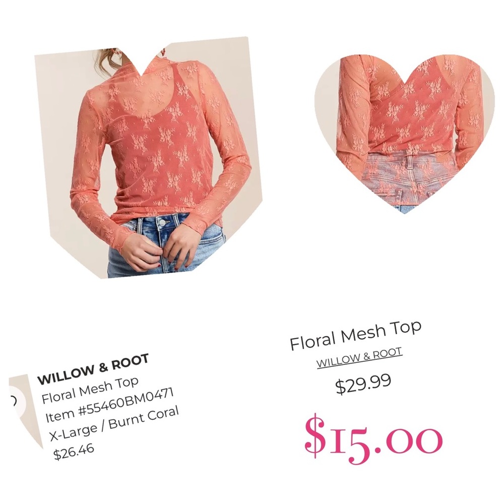 Willow & Root Floral Mesh Top in Burnt Coral